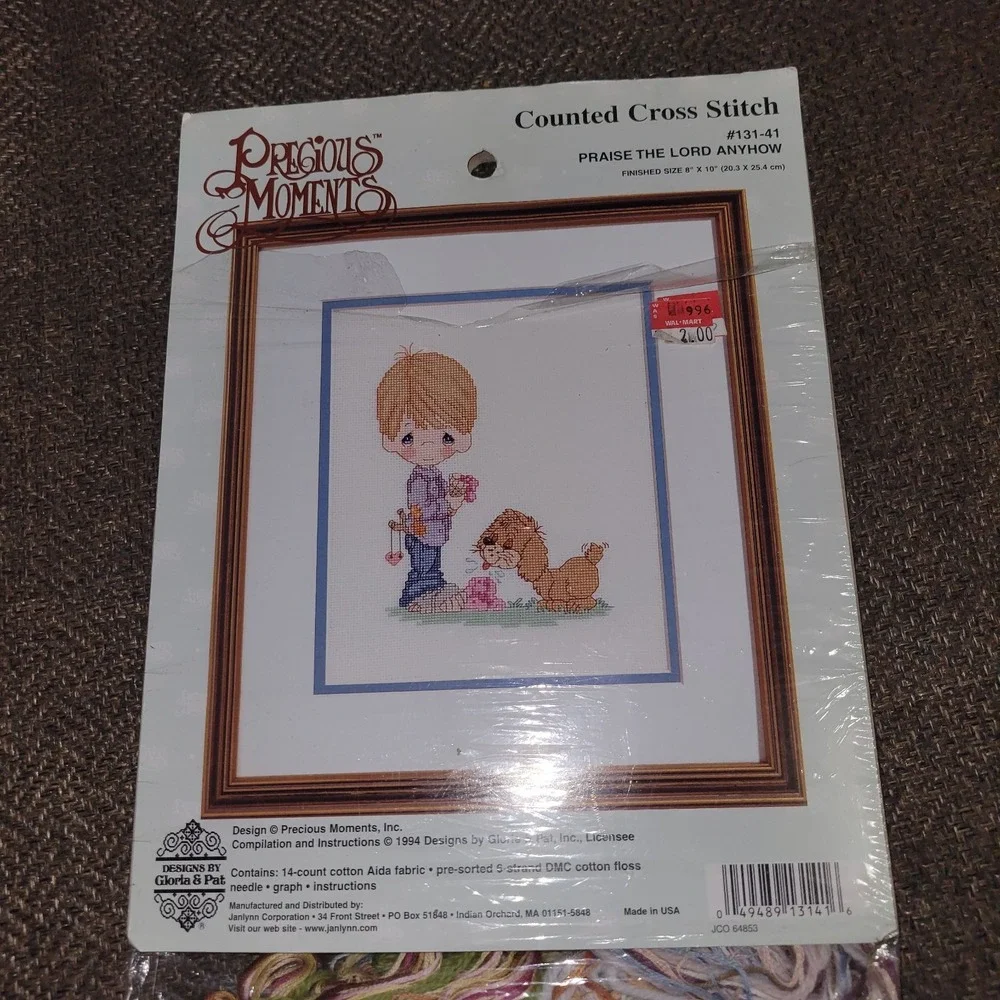 Crossstitch Precious Moments Counted Cross Stitch Boy Dog Praise Tge Lord New